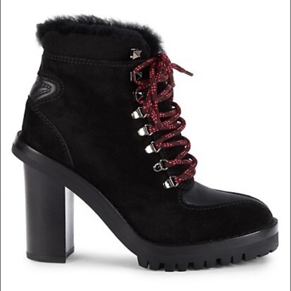 Valentino Garavani Shearling-Lined Block Heeled Booties - Picture 2 of 5